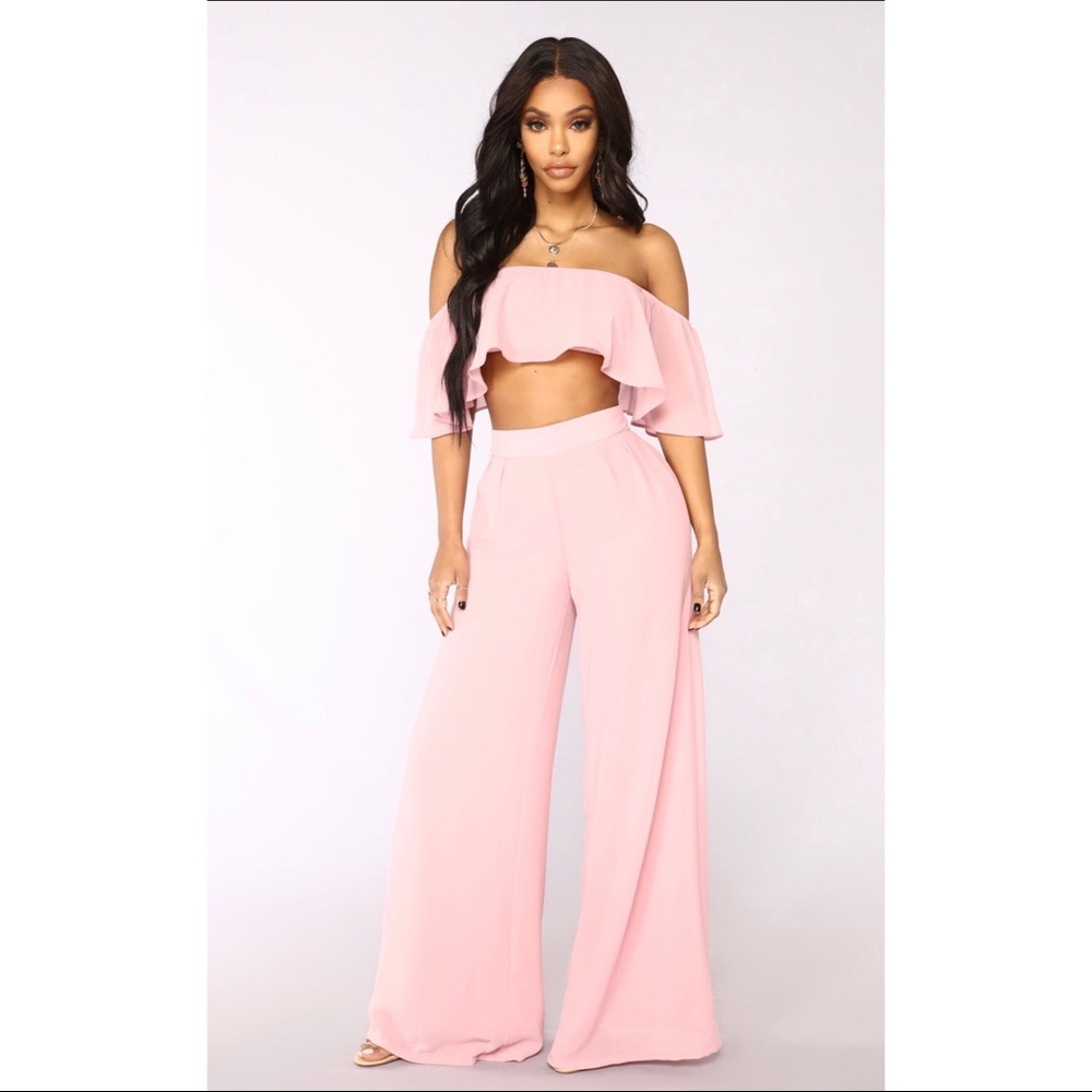 Fashion Nova Low Rider Pant Set - Dusty Pink
